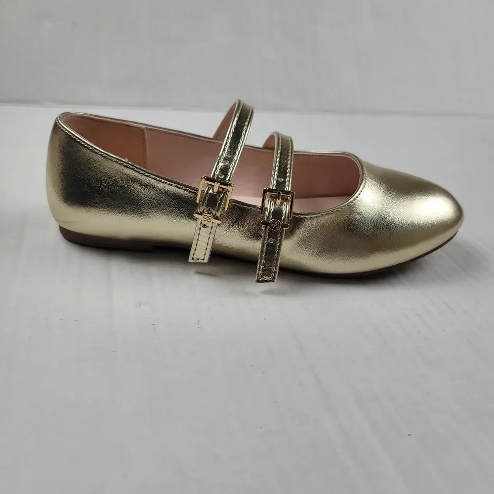 Jessica Simpson Girls Gold Mary Jane Flats Size 3.5 Double Strap Ballet Shoes